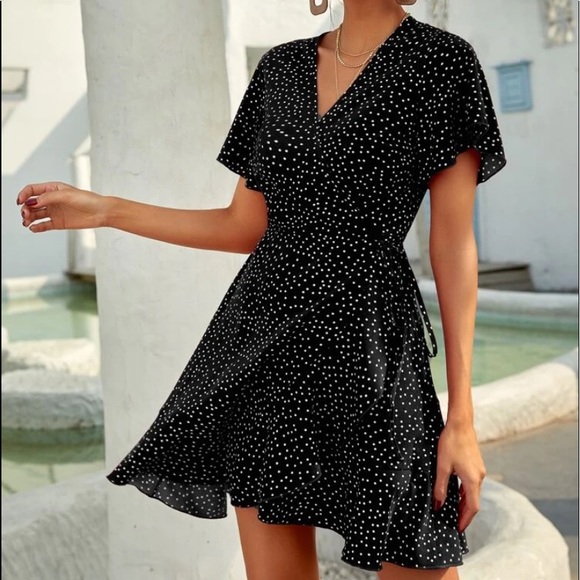 Polka dot knot side A line dress - Picture 1 of 5